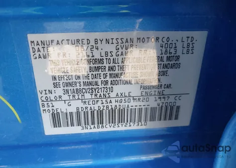 2025 Nissan Sentra Sv from USA, damaged, VIN 3N1AB8CV2SY217310